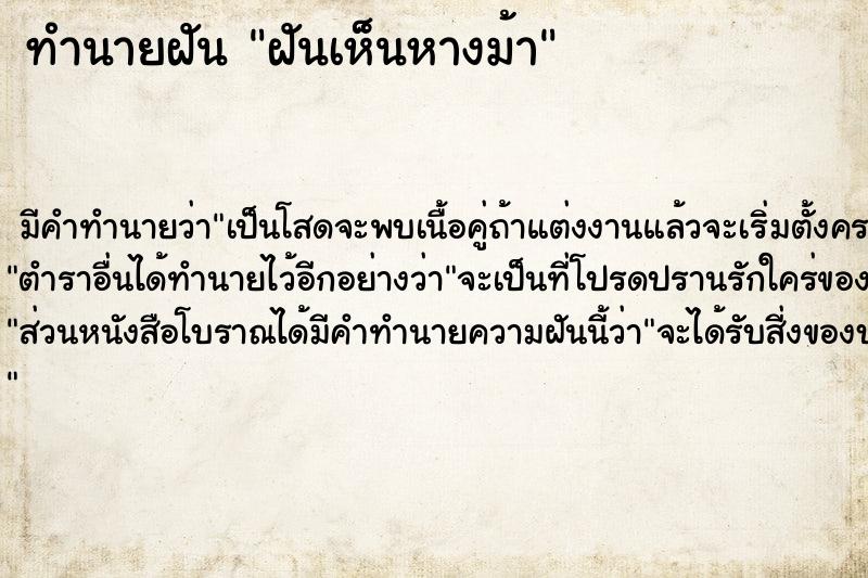 ทำนายฝัน ฝันเห็นหางม้า  เลขนำโชค 