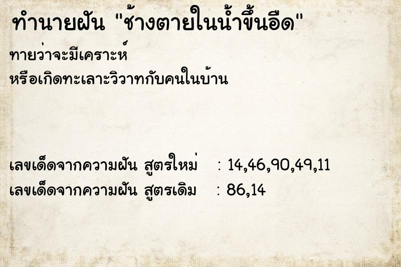 ทำนายฝัน ช้างตายในน้ำขึ้นอืด