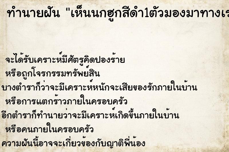 ทำนายฝัน เห็นนกฮูกสีดำ1ตัวมองมาทางเรา