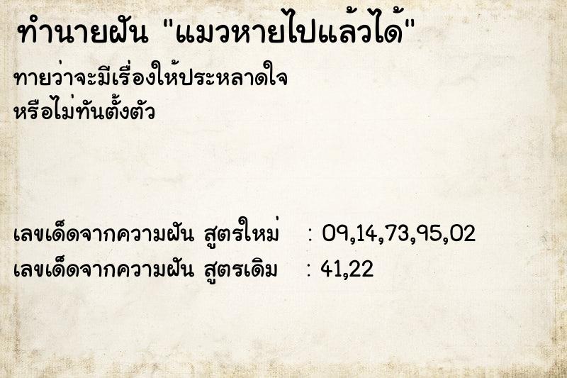 ทำนายฝัน แมวหายไปแล้วได้