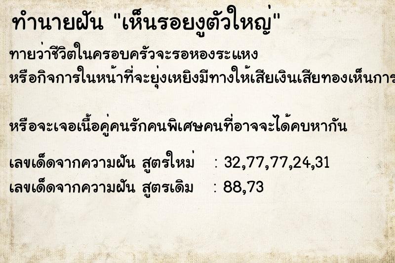 ทำนายฝัน เห็นรอยงูตัวใหญ่  เลขนำโชค 