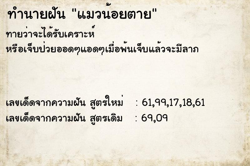 ทำนายฝัน แมวน้อยตาย