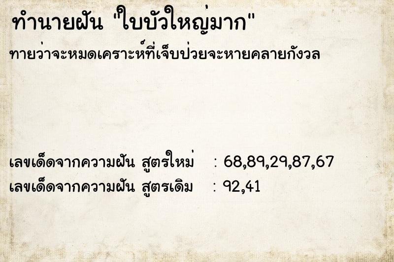 ทำนายฝัน ใบบัวใหญ่มาก