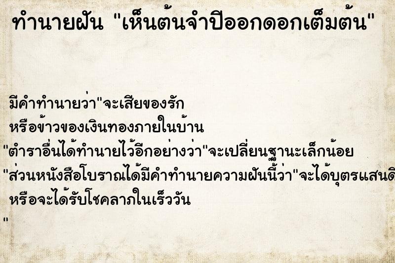 ทำนายฝัน เห็นต้นจำปีออกดอกเต็มต้น