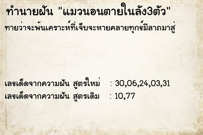 ทำนายฝัน แมวนอนตายในลัง3ตัว