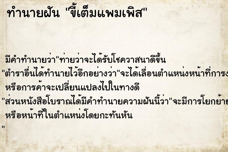 ทำนายฝัน ขี้เต็มแพมเพิส