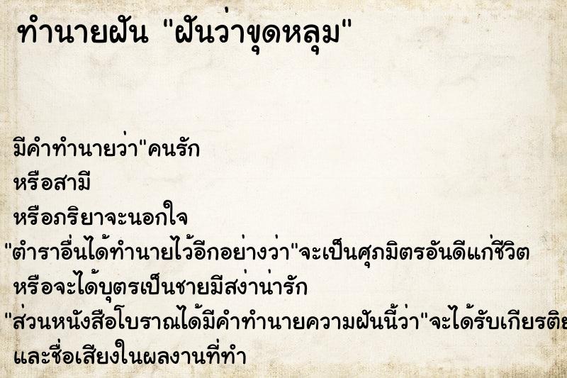 ทำนายฝัน ฝันว่าขุดหลุม  เลขนำโชค 