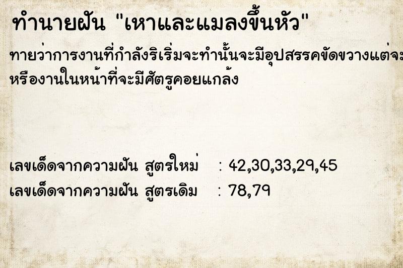 ทำนายฝัน เหาและแมลงขึ้นหัว