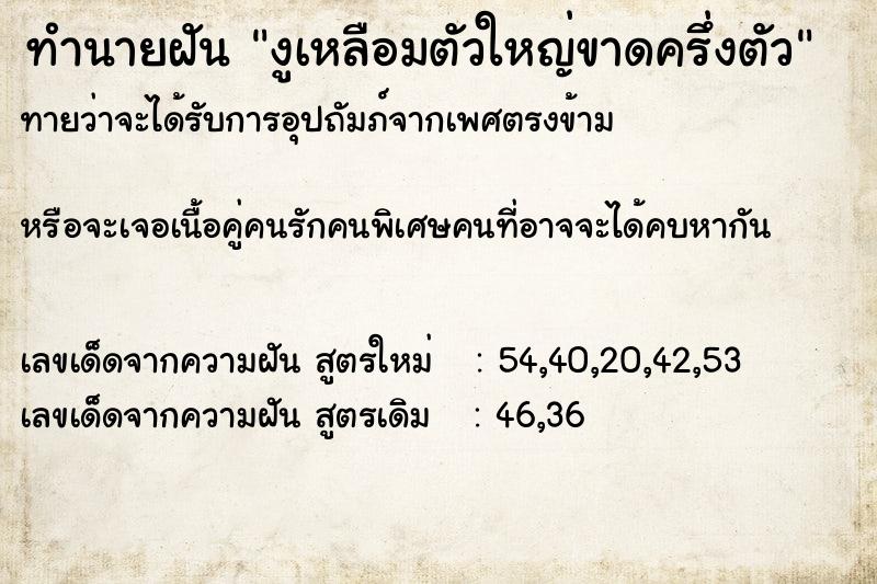 ทำนายฝัน งูเหลือมตัวใหญ่ขาดครึ่งตัว