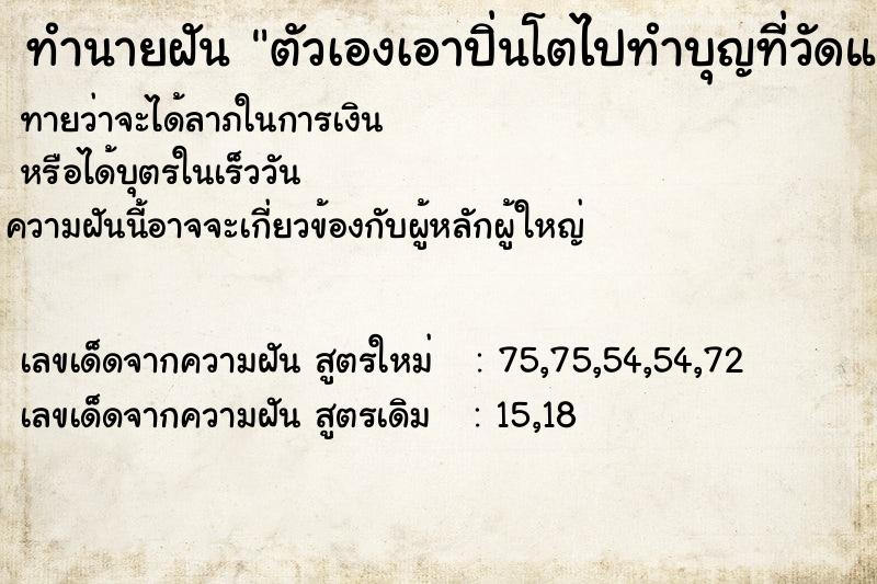 ทำนายฝัน ตัวเองเอาปิ่นโตไปทำบุญที่วัดแล้วกรวดน้ำ