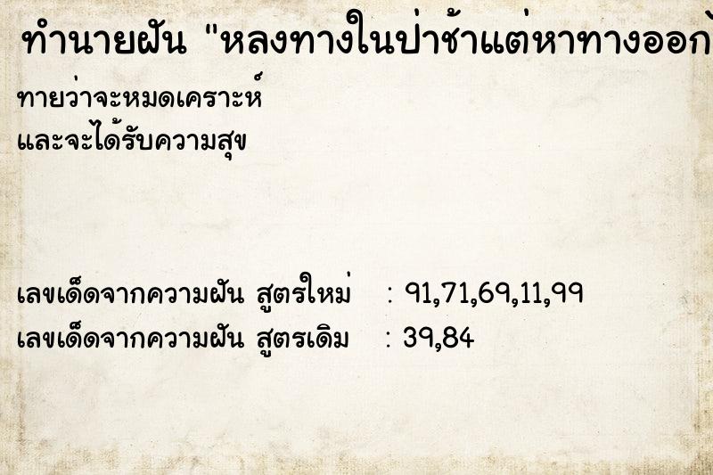 ทำนายฝัน หลงทางในป่าช้าแต่หาทางออกได้