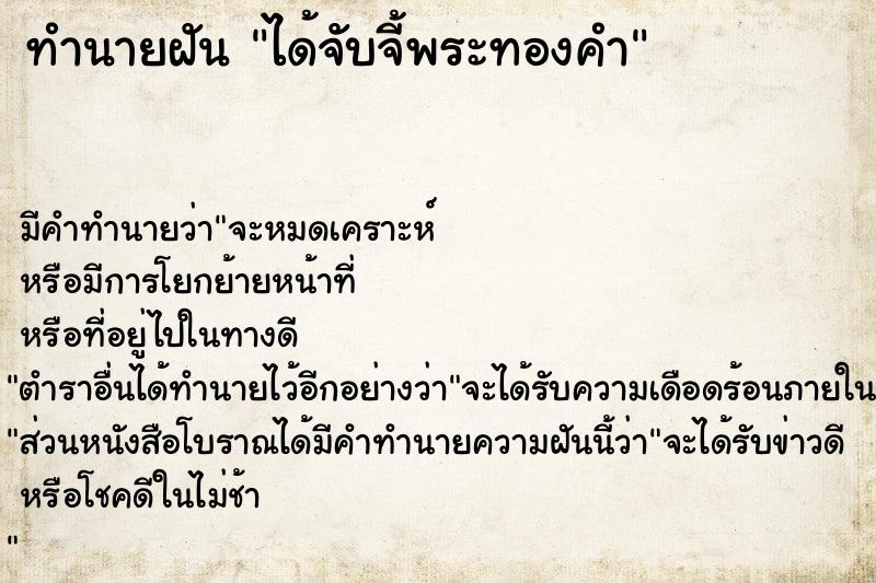 ทำนายฝัน ได้จับจี้พระทองคำ