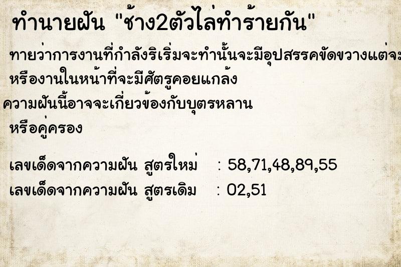 ทำนายฝัน ช้าง2ตัวไล่ทำร้ายกัน