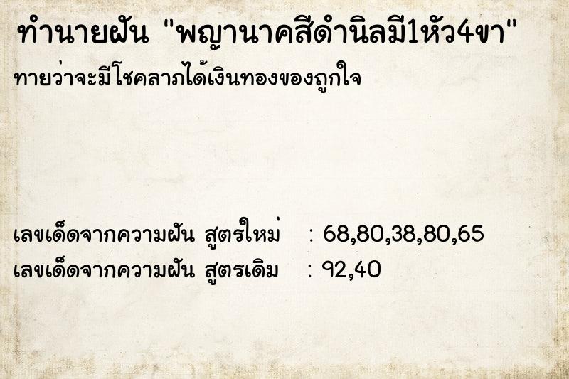 ทำนายฝัน พญานาคสีดำนิลมี1หัว4ขา