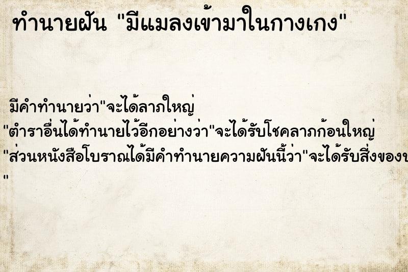 ทำนายฝัน มีแมลงเข้ามาในกางเกง