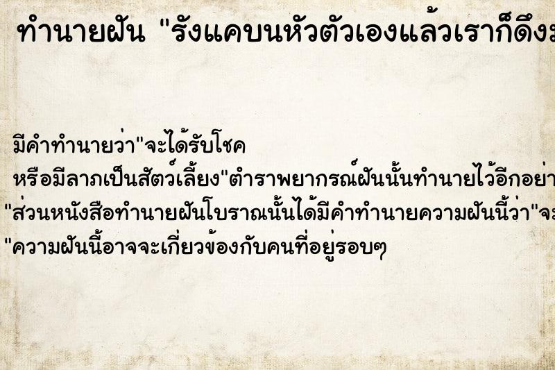 ทำนายฝัน รังแคบนหัวตัวเองแล้วเราก็ดึงมันออก  เลขนำโชค 