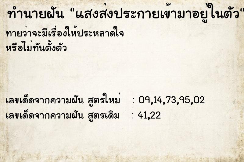 ทำนายฝัน แสงส่งประกายเข้ามาอยู่ในตัว  เลขนำโชค 