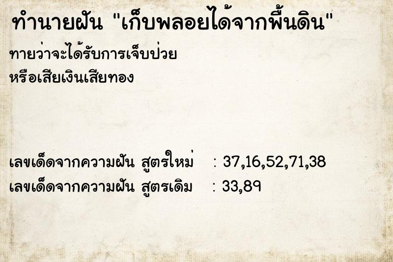 ทำนายฝัน เก็บพลอยได้จากพื้นดิน