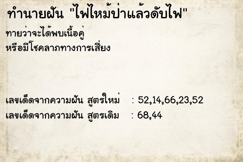 ทำนายฝัน ไฟไหม้ป่าแล้วดับไฟ