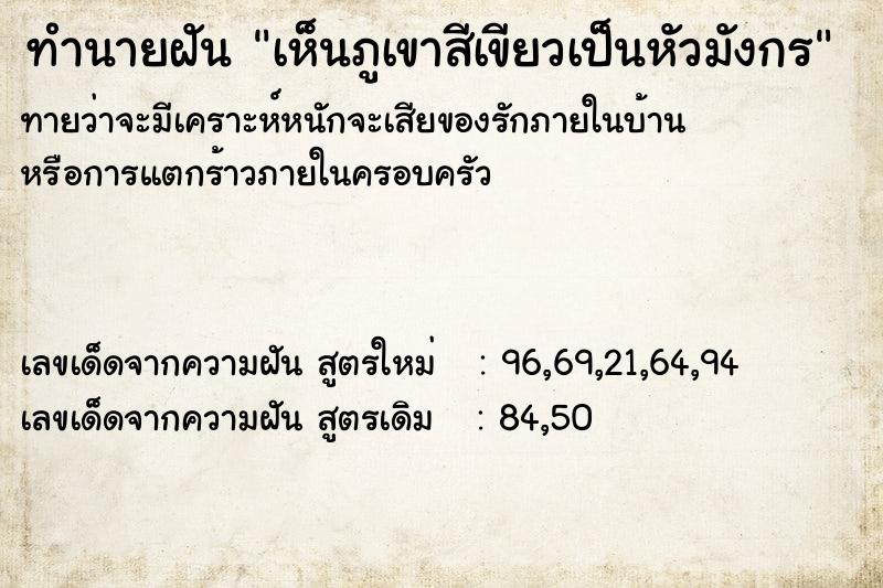 ทำนายฝัน เห็นภูเขาสีเขียวเป็นหัวมังกร