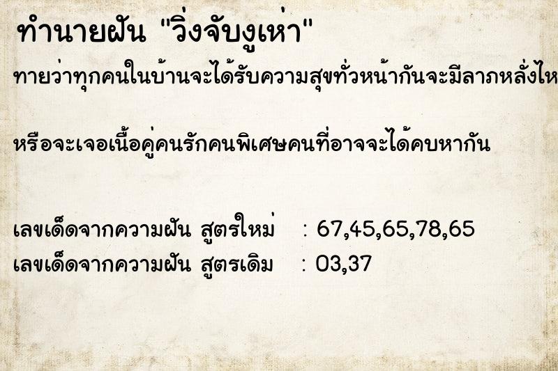 ทำนายฝัน วิ่งจับงูเห่า