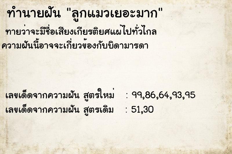 ทำนายฝัน ลูกแมวเยอะมาก  เลขนำโชค 