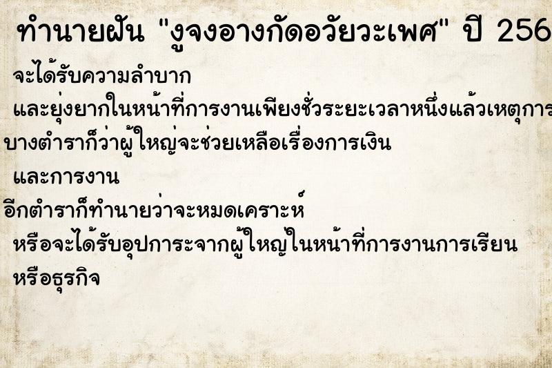 ทำนายฝัน งูจงอางกัดอวัยวะเพศ  เลขนำโชค 