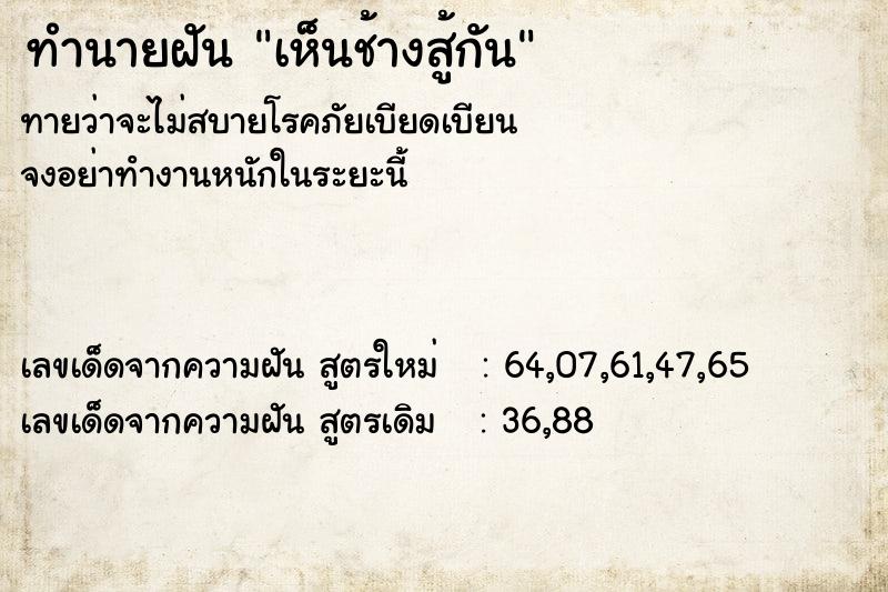 ทำนายฝัน เห็นช้างสู้กัน  เลขนำโชค 