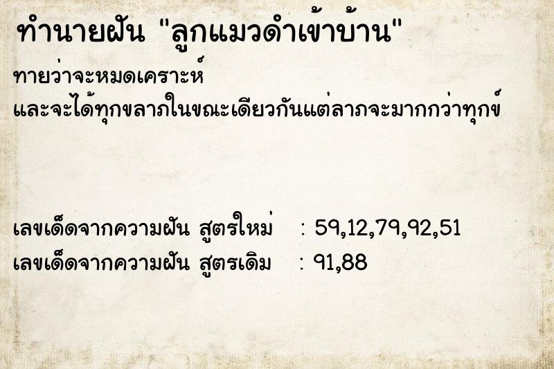 ทำนายฝัน ลูกแมวดำเข้าบ้าน