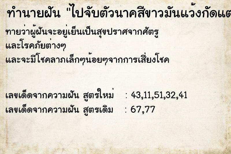 ทำนายฝัน ไปจับตัวนาคสีขาวมันแว้งกัดแต่ไม่ได้กัด