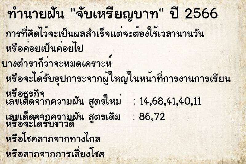 ทำนายฝัน จับเหรียญบาท