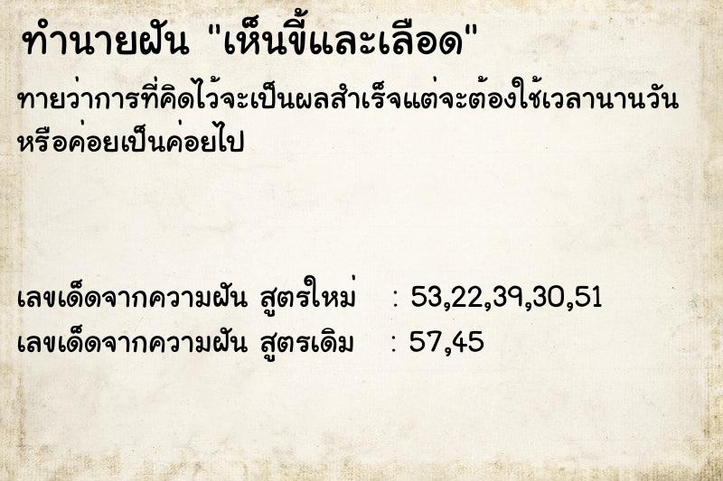 ทำนายฝัน เห็นขี้และเลือด