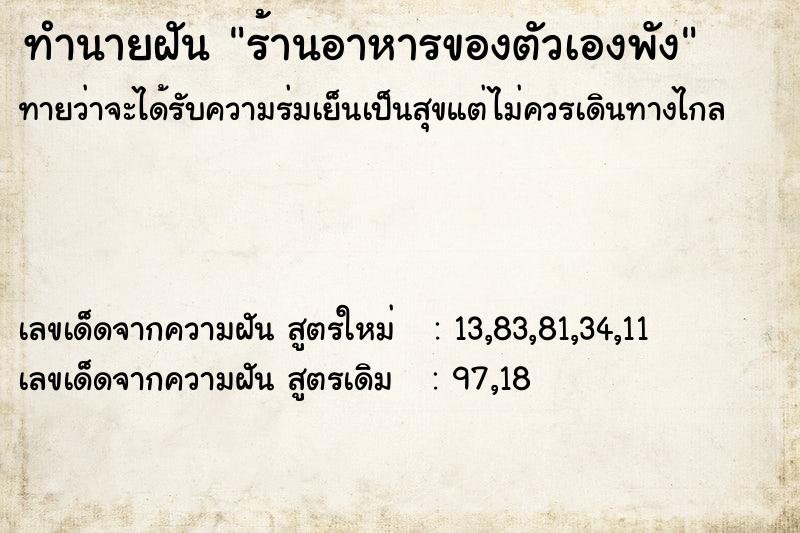 ทำนายฝัน ร้านอาหารของตัวเองพัง