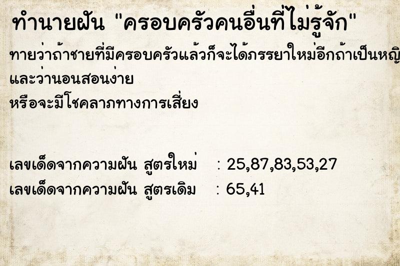 ทำนายฝัน ครอบครัวคนอื่นที่ไม่รู้จัก  เลขนำโชค 