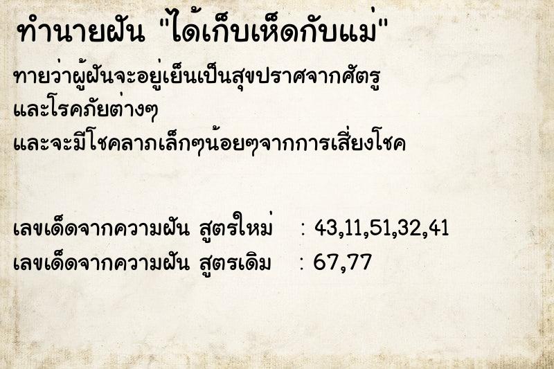 ทำนายฝัน ได้เก็บเห็ดกับแม่