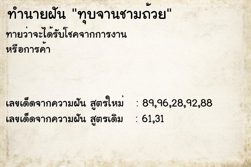 ทำนายฝัน ทุบจานชามถ้วย