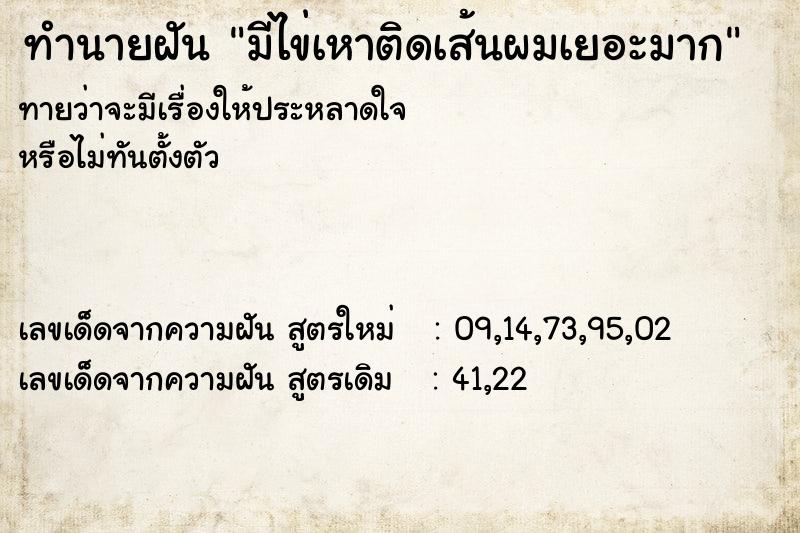 ทำนายฝัน มีไข่เหาติดเส้นผมเยอะมาก