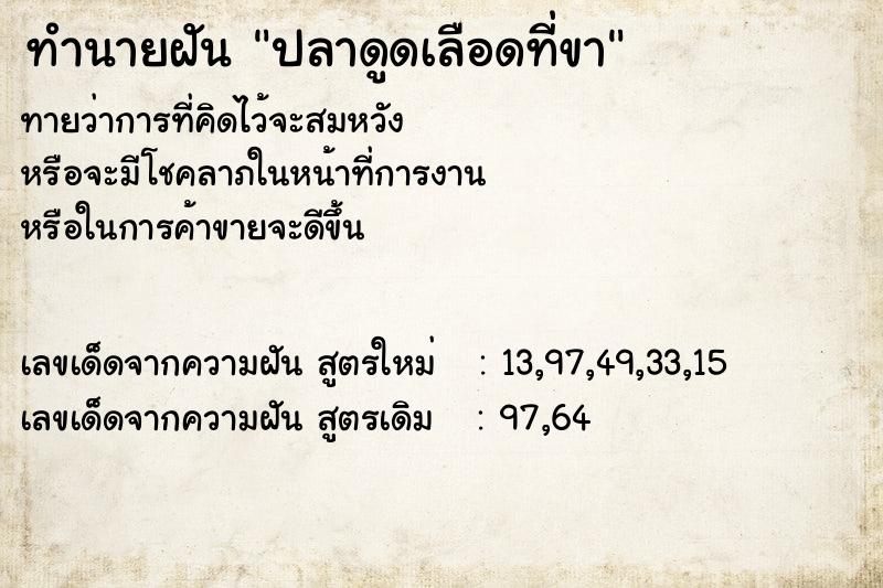 ทำนายฝัน ปลาดูดเลือดที่ขา