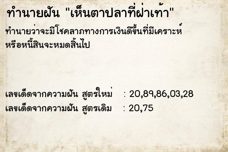 ทำนายฝัน เห็นตาปลาที่ฝ่าเท้า