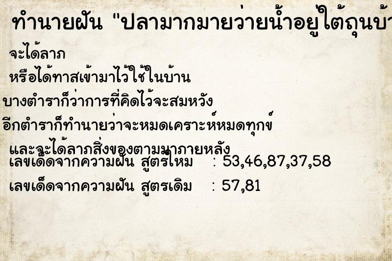 ทำนายฝัน ปลามากมายว่ายน้ำอยู่ใต้ถุนบ้าน