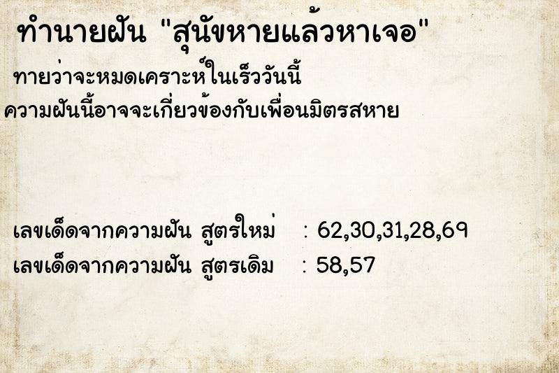 ทำนายฝัน สุนัขหายแล้วหาเจอ