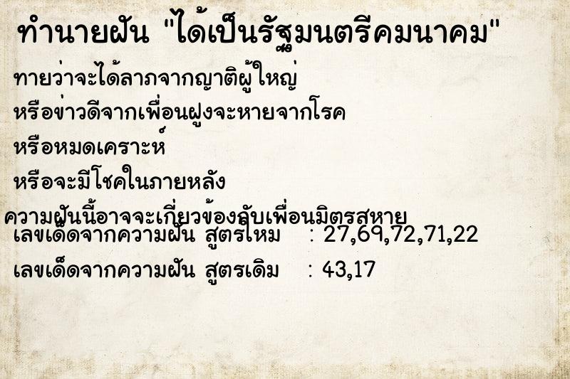 ทำนายฝัน ได้เป็นรัฐมนตรีคมนาคม