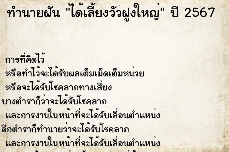 ทำนายฝัน ได้เลี้ยงวัวฝูงใหญ่