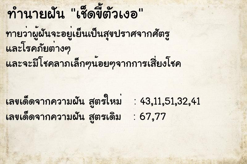 ทำนายฝัน เช็ดขี้ตัวเงอ