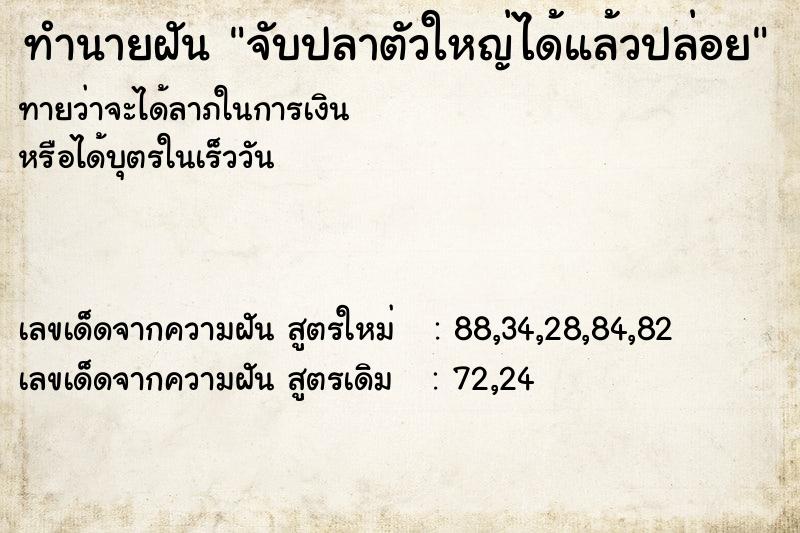 ทำนายฝัน จับปลาตัวใหญ่ได้แล้วปล่อย