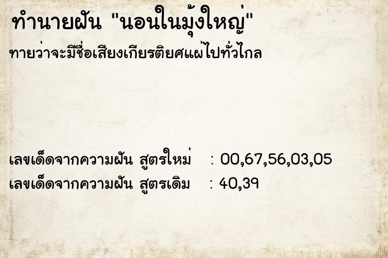 ทำนายฝัน นอนในมุ้งใหญ่