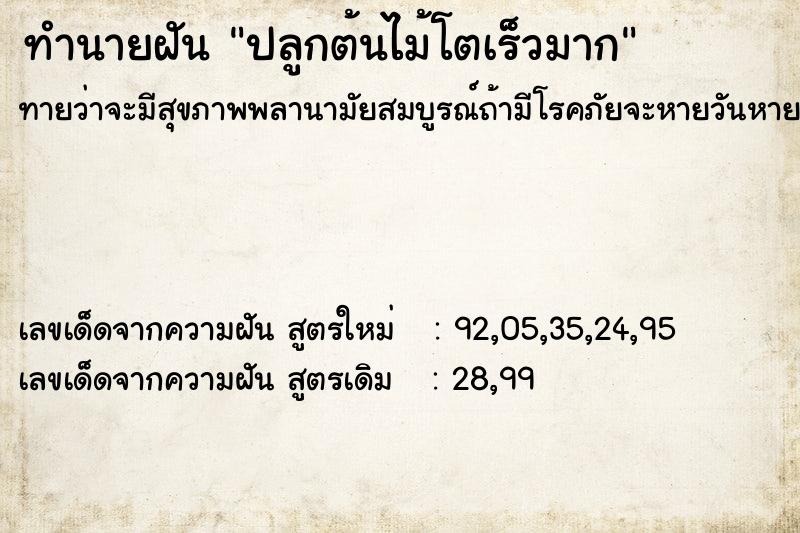 ทำนายฝัน ปลูกต้นไม้โตเร็วมาก