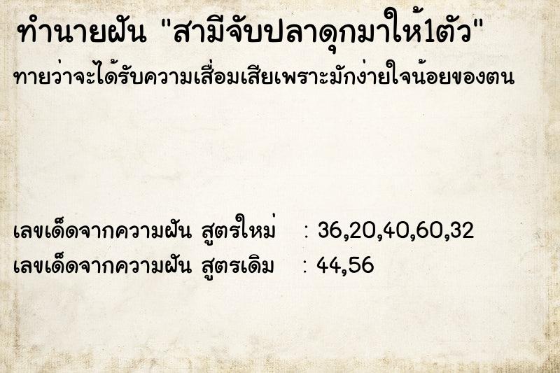 ทำนายฝัน สามีจับปลาดุกมาให้1ตัว