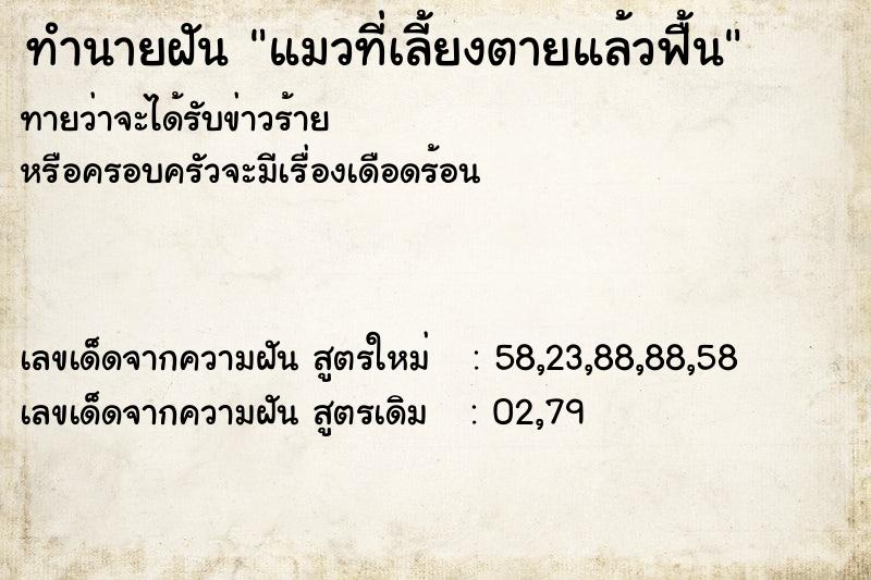 ทำนายฝัน แมวที่เลี้ยงตายแล้วฟื้น