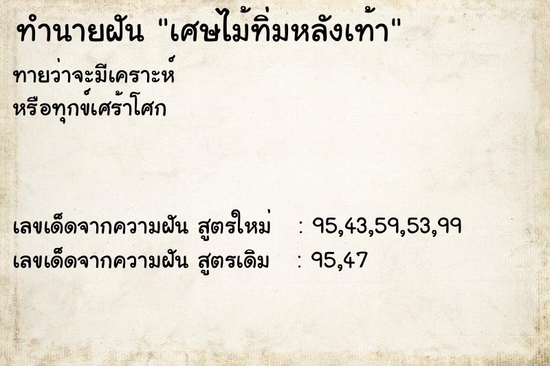 ทำนายฝัน #ทำนายฝัน #เศษไม้ทิ่มหลังเท้า  เลขนำโชค 